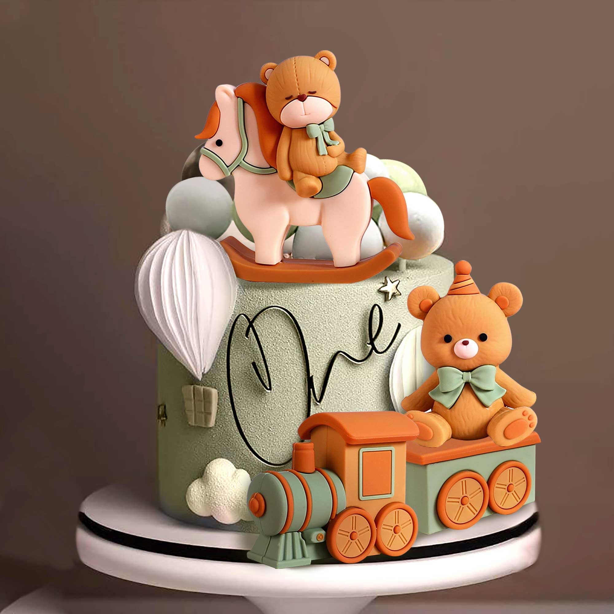 Snapklik.com : Sage Green Bear Cake Decoration Baby Bear Natural Baby