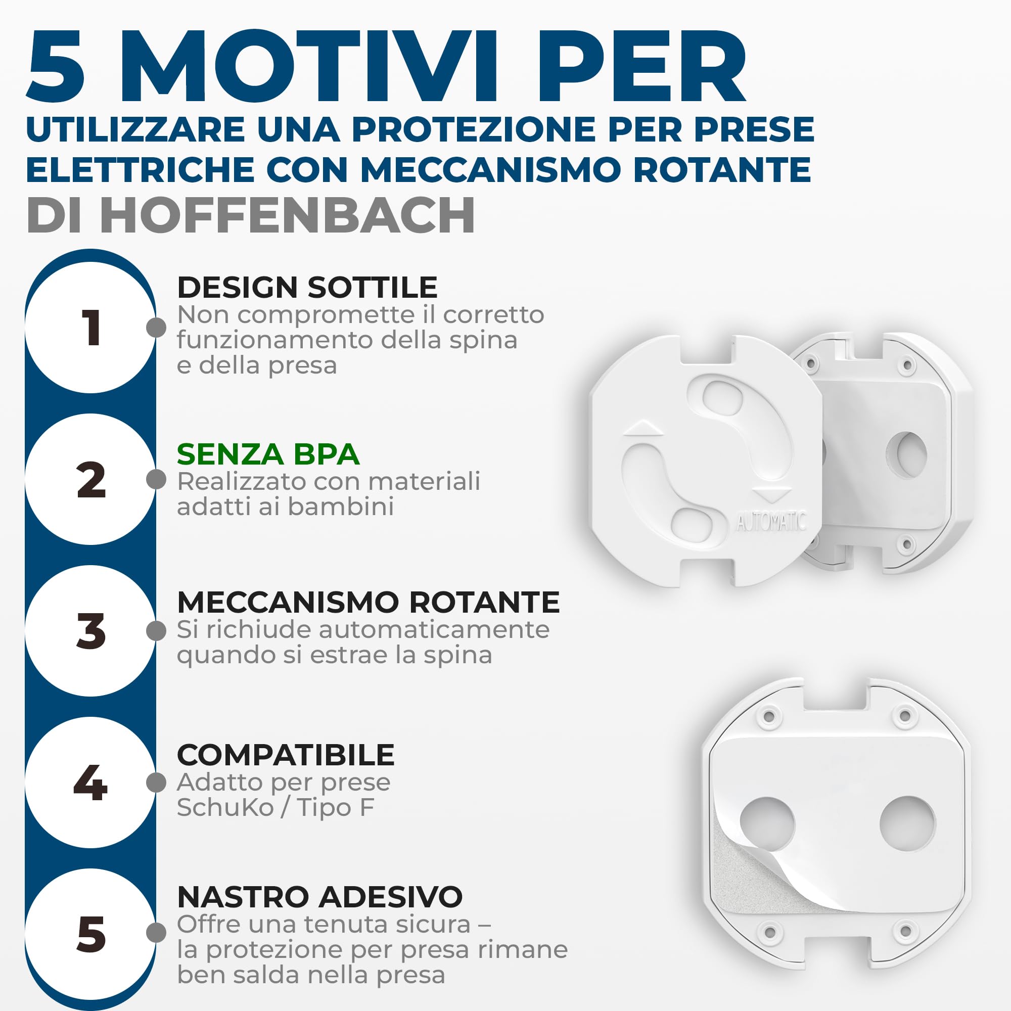 Hoffenbach Set di 20 prese elettriche con meccanismo rotante - Protezione per neonati e bambini - Copripresa di sicurezza per evitare incidenti e scosse elettriche - Presa elettrica - Bianco