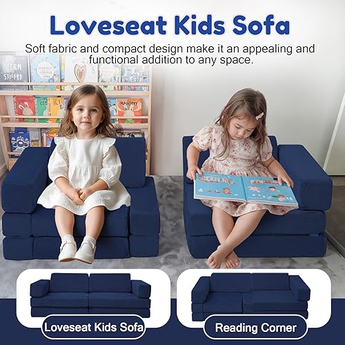 Miniatura 60 de MeMoreCool Sofá infantil para sala de juegos, sofá modular de 10 piezas, sofá convertible de pana, juego de construcción de fuerte de espuma para