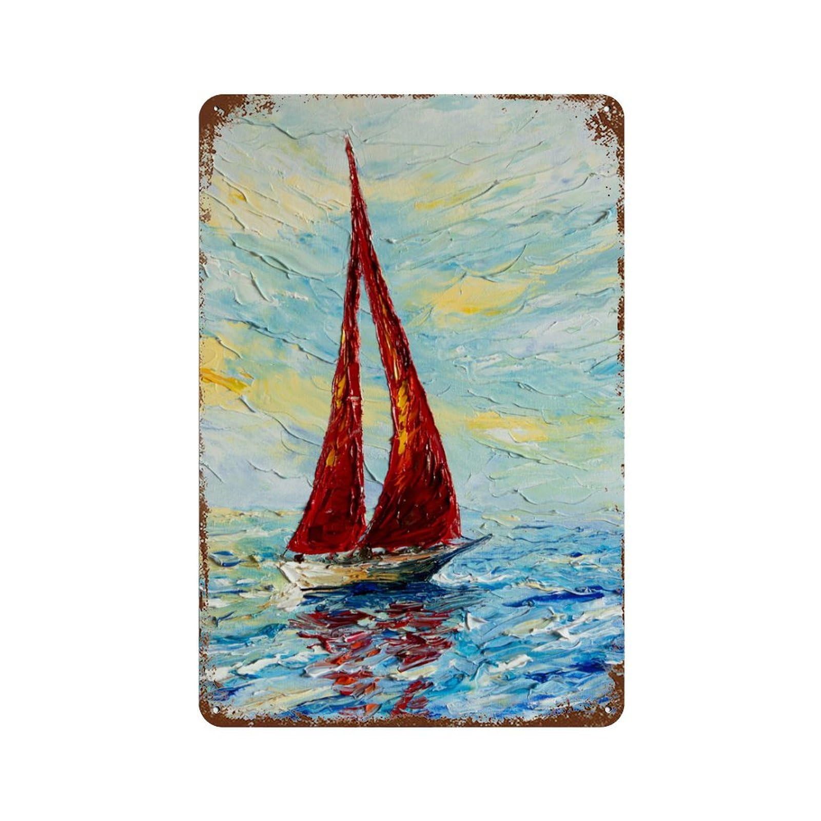 Scarlet Sails of Dawn 11.8"x7.9" Vintage Rust Metal Sign, Novelty Wall Decor for Living Room, Hallway And Home Decor