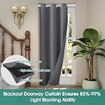 HOMEIDEAS Grey Doorway Curtains Privacy, Grommet Closet Curtain for Bedroom, 80 Inches Length Solid Blackout Door Cover Curtains, Tie Back Insulated Window Curtain Drape, 1 Panel