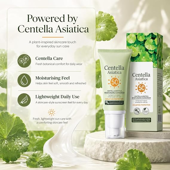 Centella Sunscreen SPF 50 Face Moisturiser, Korean Sunscreen SPF 50 Face Sun Cream, Lightweight Sun Screen with Centella Asiatica, Daily Moisturising Sunscreen for Face, Non-Greasy Skin Care Cream
