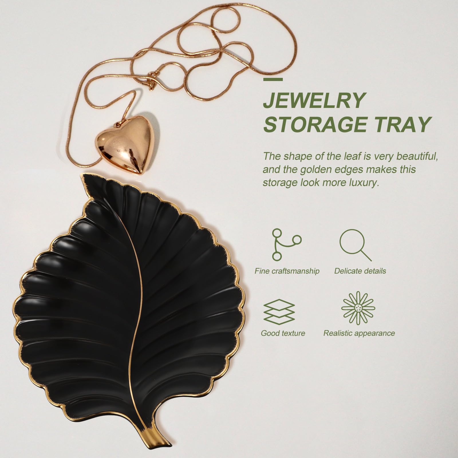 Uonlytech Bandeja Negra de Cerámica Forma de Hoja para Exhibir Postres y Organizar Joyas, Decoración Elegante Hogar y Almacenamiento Funcional