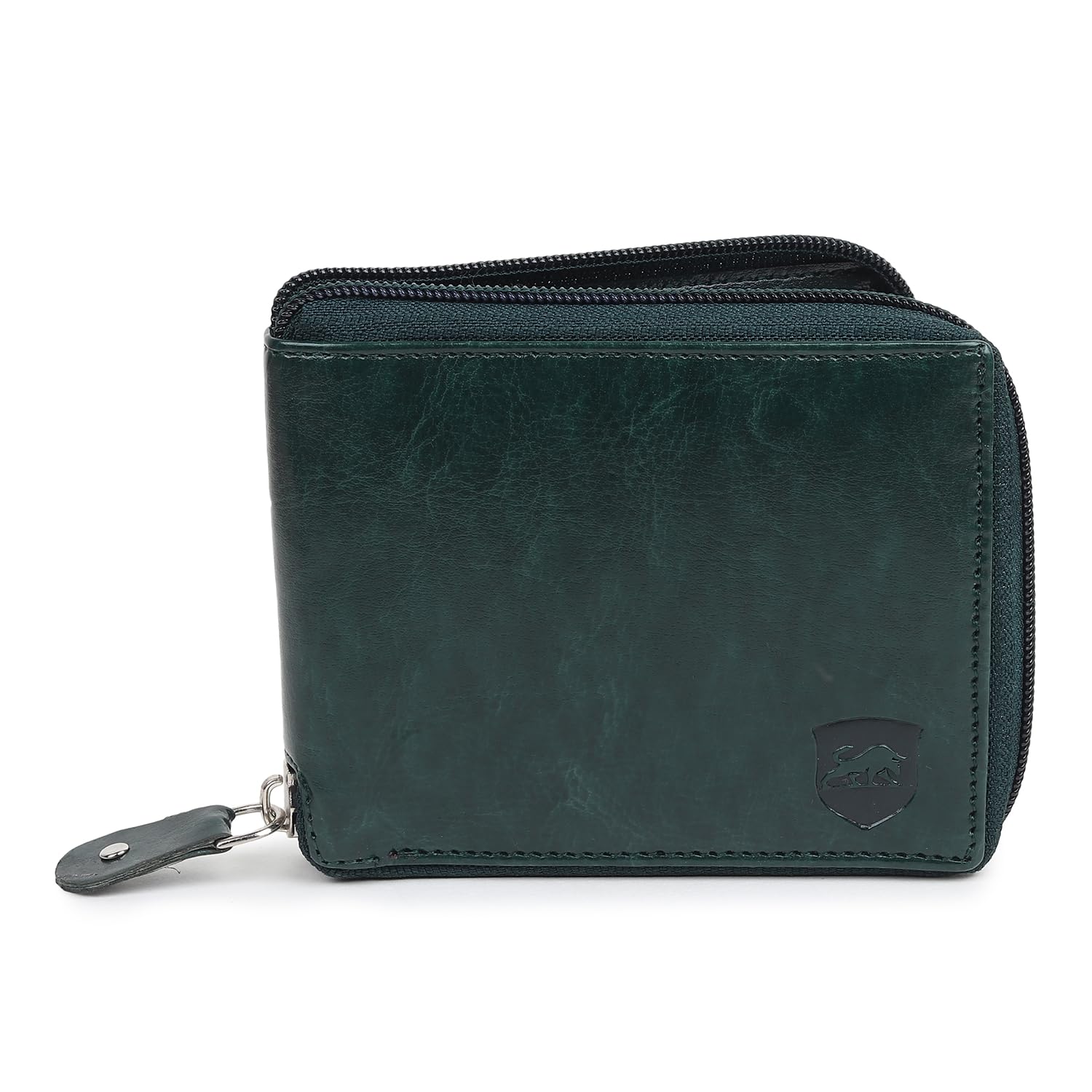 Denim Solid Zipper Round Chain Vegan Leather Wallet for Men & Women I 3 Card Slots I 2 Currency & 2 Secret Compartments I 1 Coin Pocket (Green)-image-4