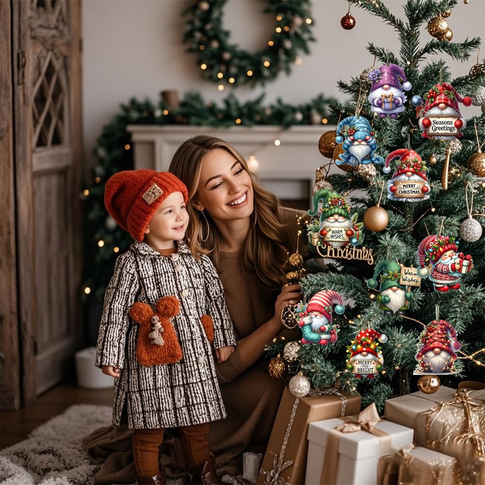 36 Stück Weihnachtsanhänger Zwerge Aus Holz - 12 Designs Baumschmuck