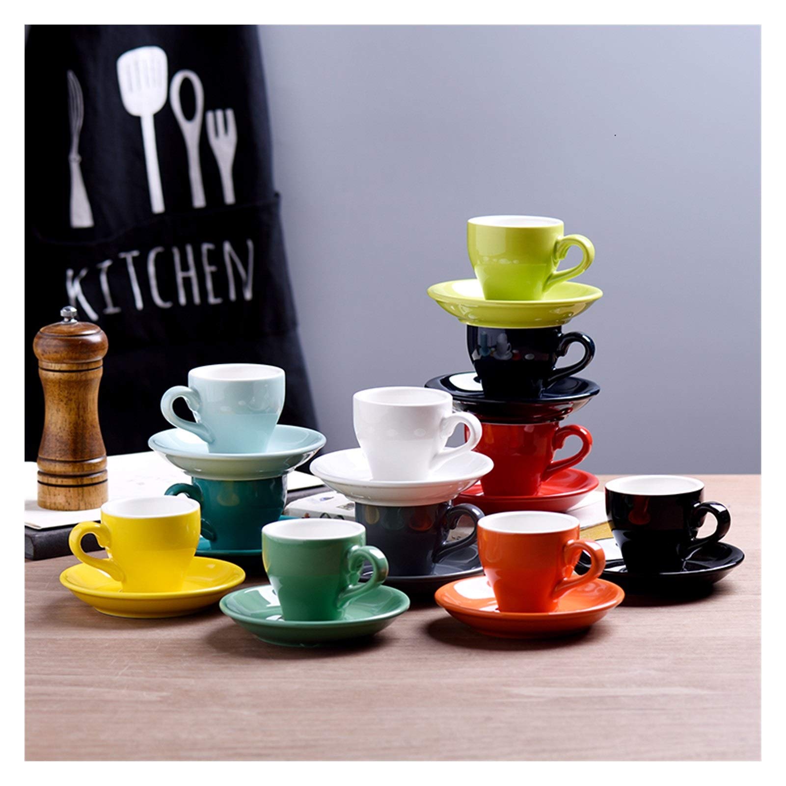 Tazas de café grandes de cerámica, Juego de taza y platillo cerámica multicolor 80 ml(Rosso)