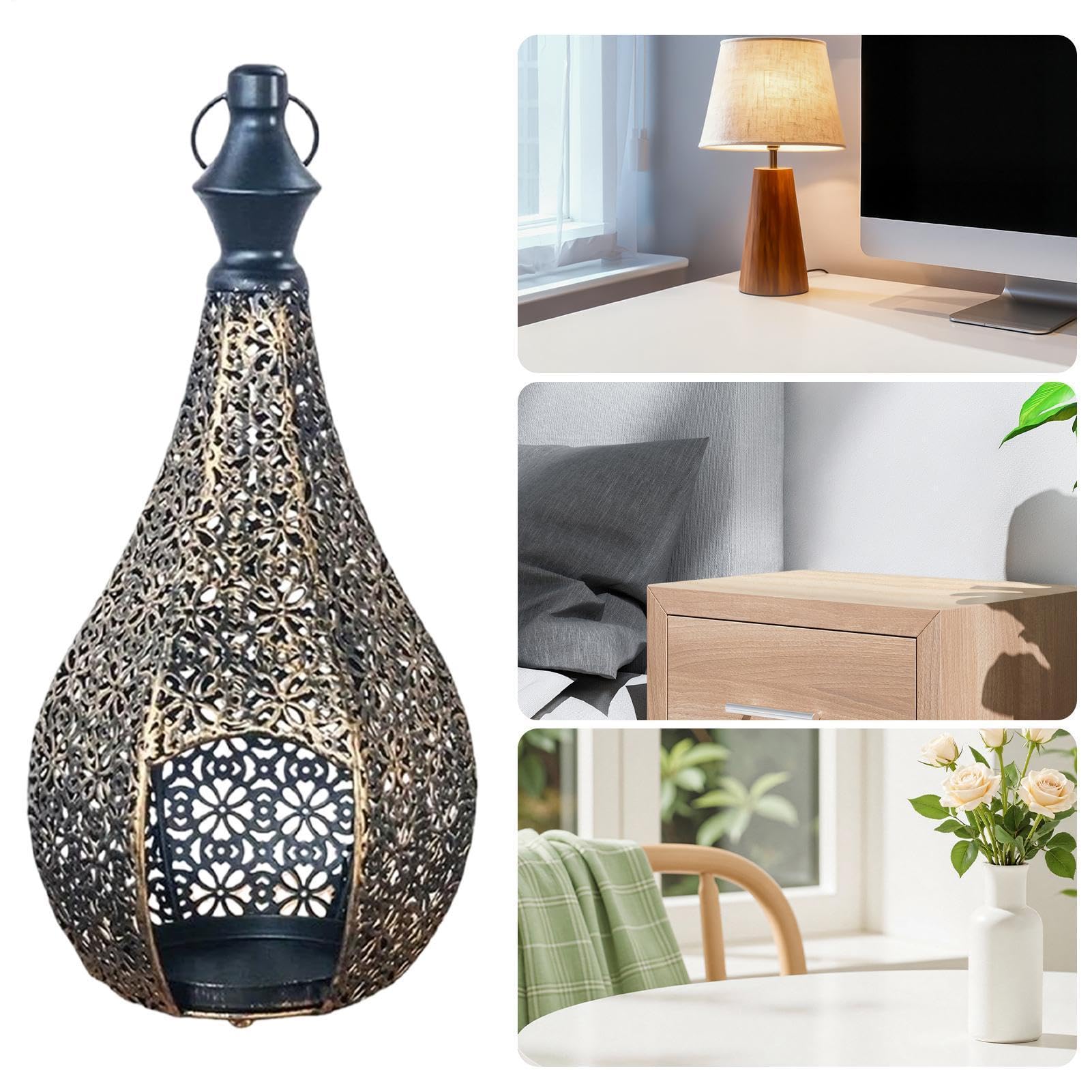 Lanterna marocchina in metallo: portacandela per e balcone, suggestivo gioco di , portacandele bohémien per esterni e interni, decorazione orientale da appendere, 30 cm