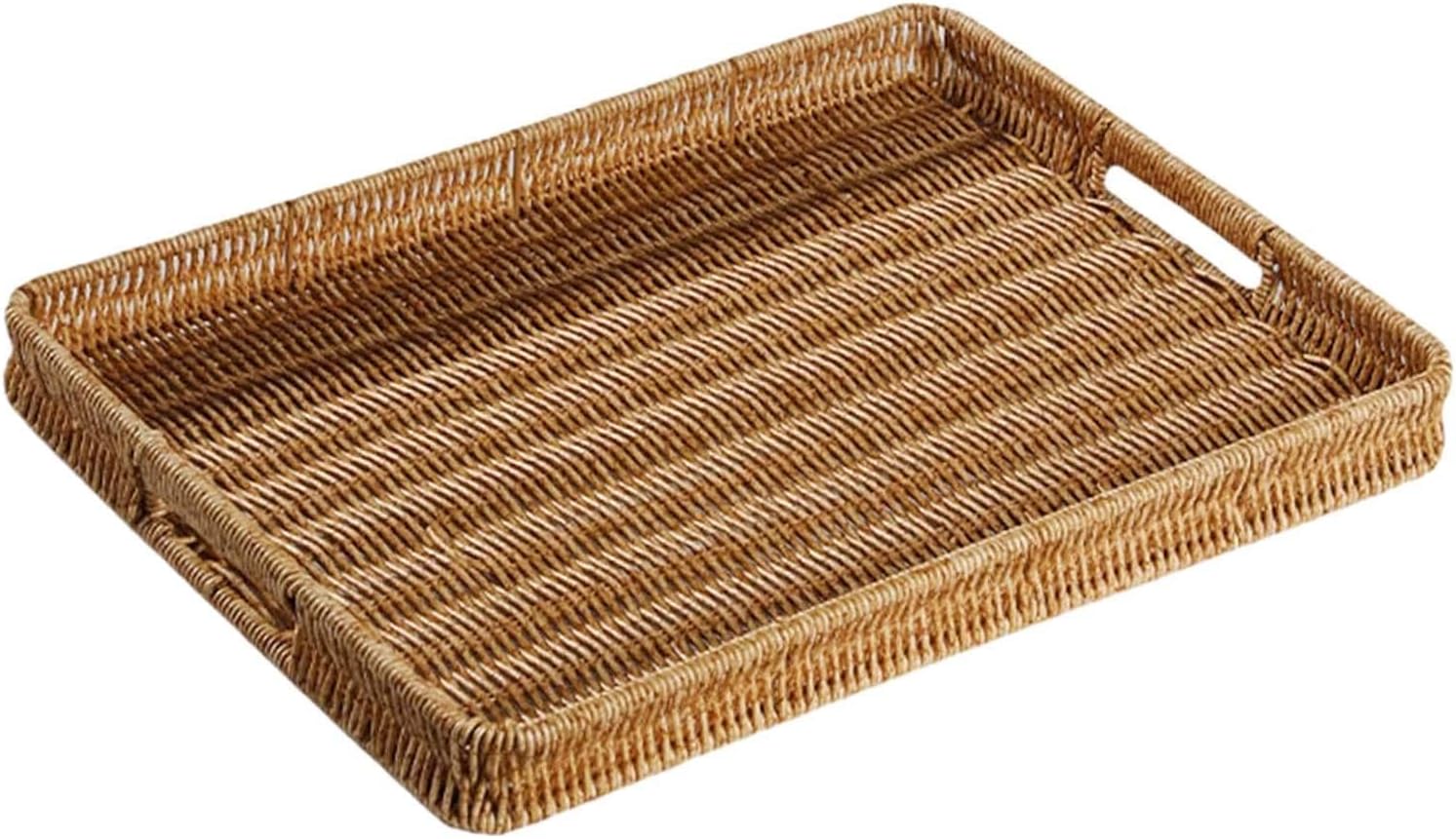 Rectangular Serving Tray with Handles, 40cm x 30cm (15.75" x 11.81") Imitation Rattan Woven Basket for Food, Bread, Parties, Countertop
