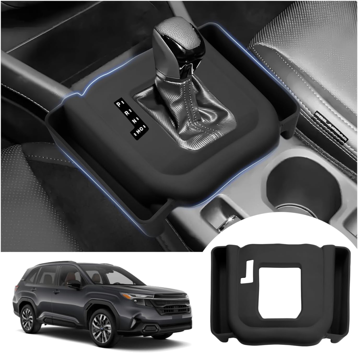Autorder Silicone Gear Shift Panel Cover for 2025-2026 Subaru Forester Premium/Sport/Limited/Touring Accessories Center Console Organizer Anti-Scrantch Protector with Side Storage Box 2025+ Silicone Organizer