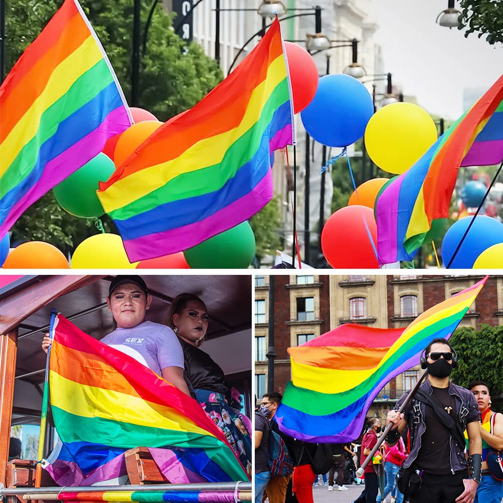Bandiera Arcobaleno, 150x90cm Banner LGBT Bandiera Gay Esterna Impermeabile Progresso Bandiera Orgoglio Poliestere Decorazioni Giorno Orgoglio Bandiere Feste Lesbiche per Parata Mese Orgoglio