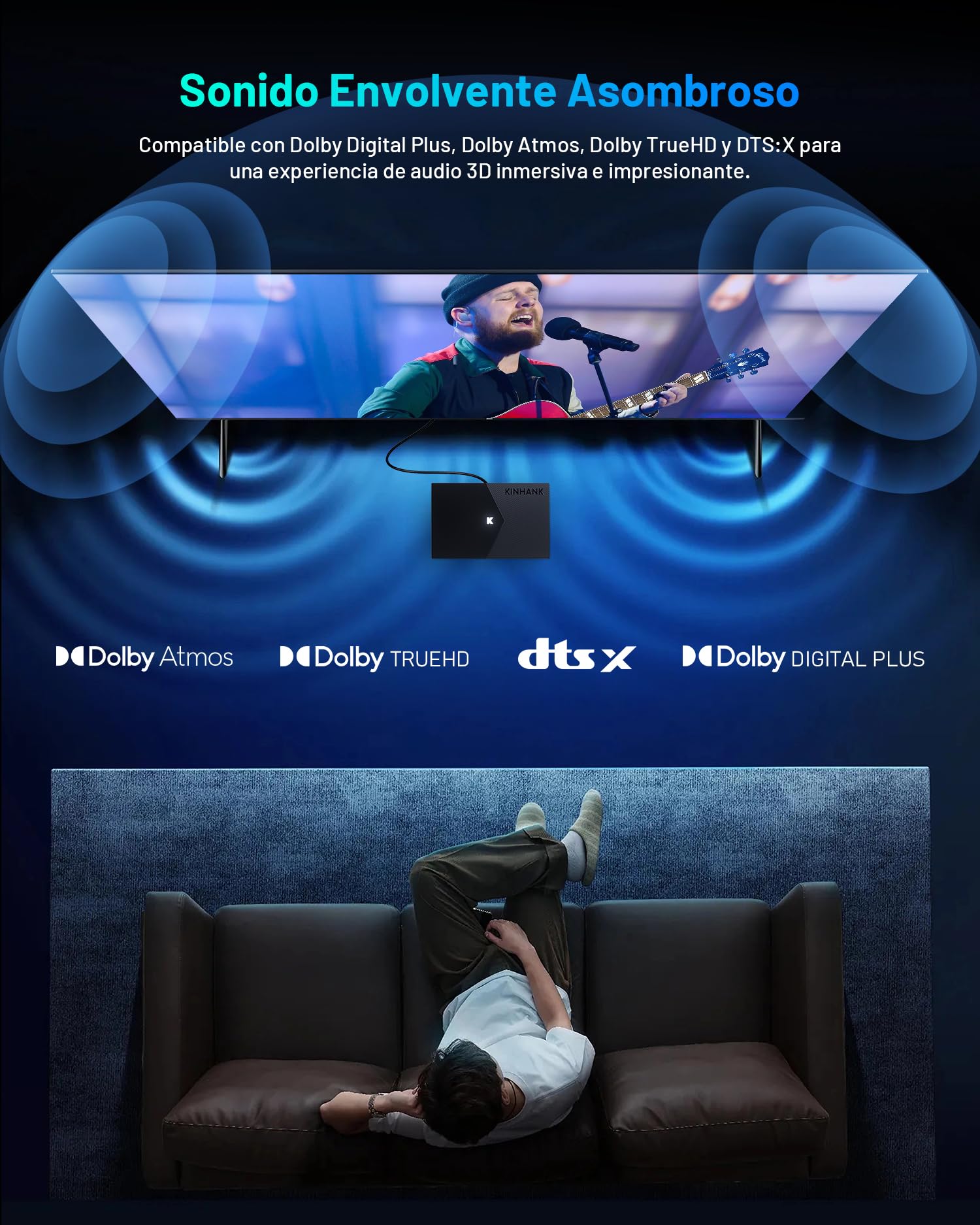 Kinhank Reproductor Multimedia 8K Android TV Box compatible con Dolby Vision·Atmos/DTS:X /HDR10+/4K@120fps/AV1/BD ISO, 4G+64G,WiFi6/BT5.2/1000M LAN/S928X-K/HDMI 2.1/USB 3.0/Optical,Poster Wall, DRM L1