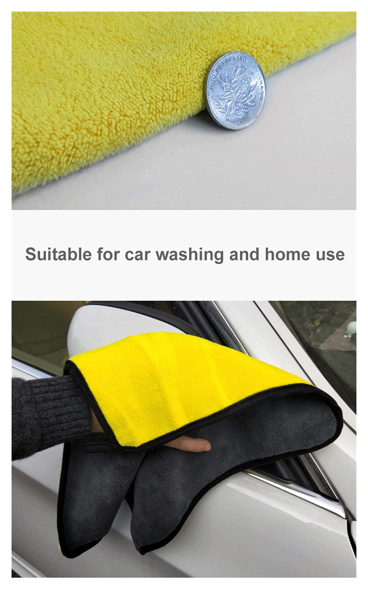 Panno per la pulizia in microfibra Asciugamano in microfibra per autolavaggio Panno per asciugare la pulizia dell'auto Orlo per la cura dell'auto Dettagli del panno Lavaggio auto Asciugamano giallo
