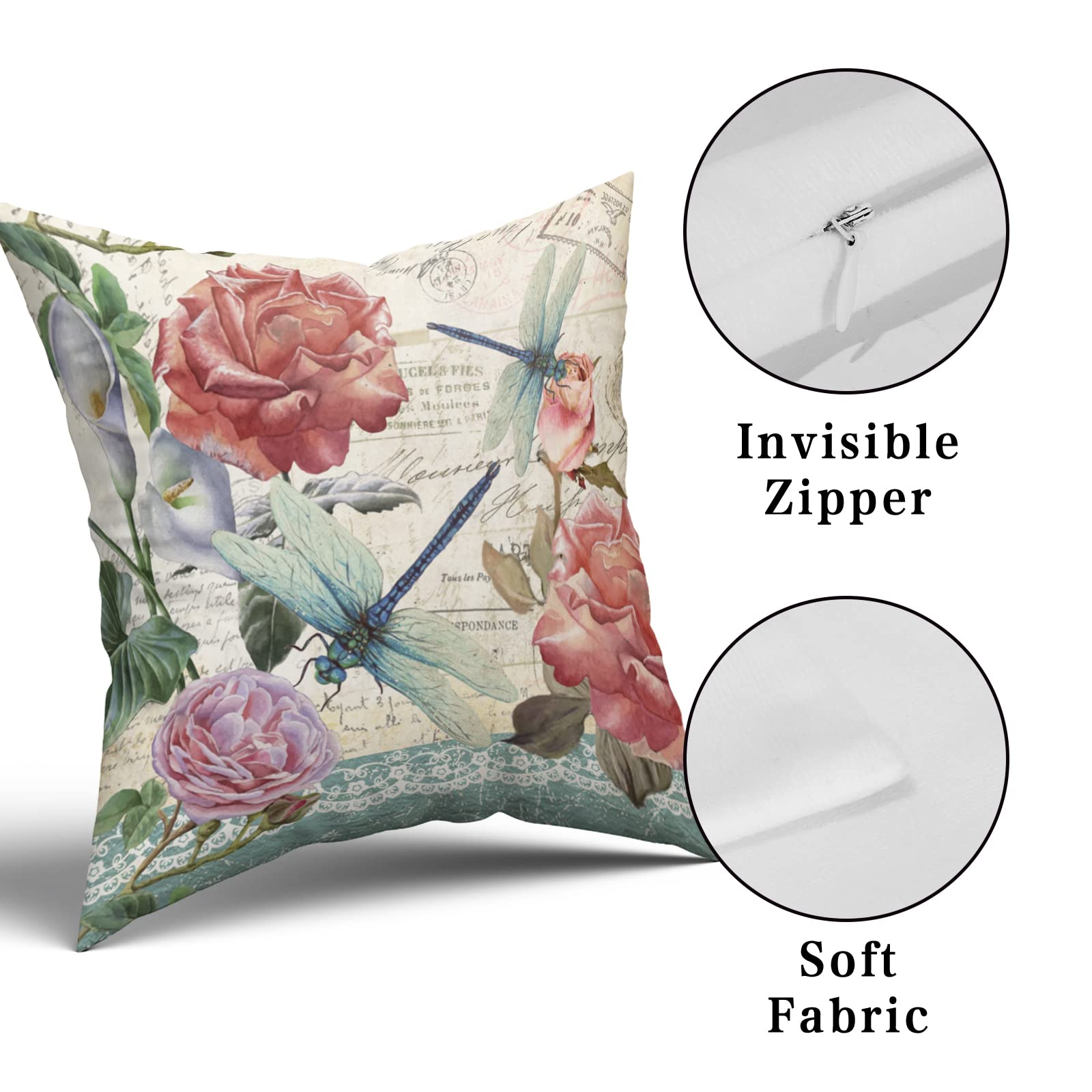 Amazon.co.jp: ヴィンテージ花柄スローピローカバー トンボ 蝶 装飾