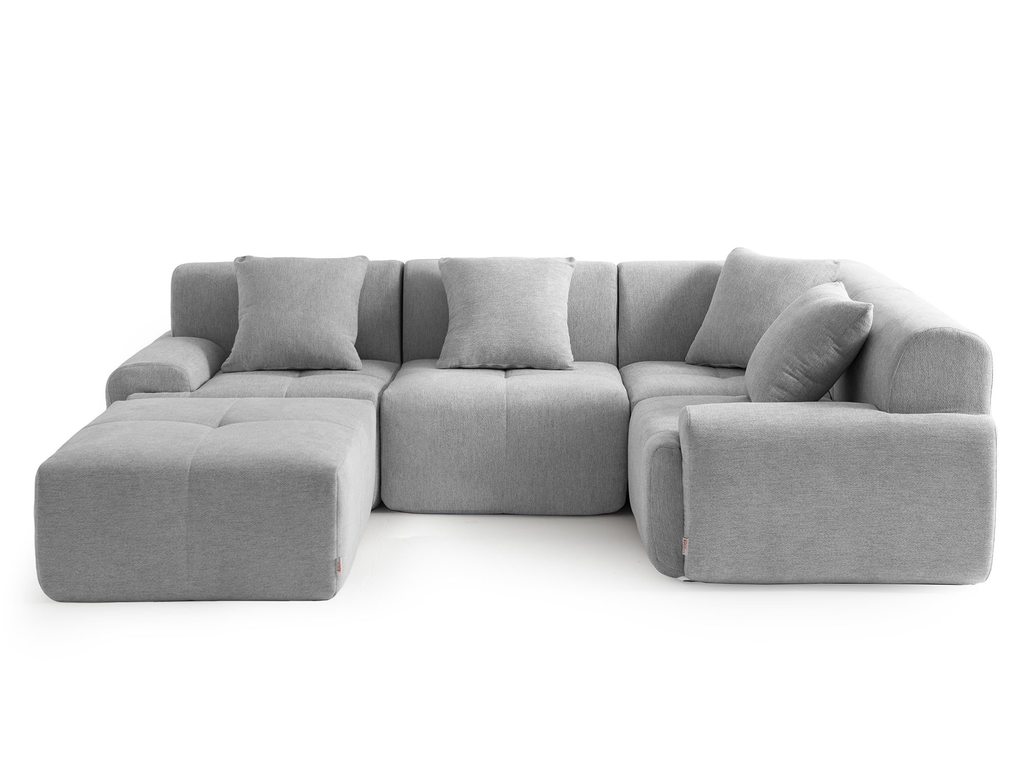 Sofá esquinero Modular de 4 plazas con Chaise Longue, tapizado en Chenilla, Fundas de Cojines desenfundables (Gris Mineral, 4 plazas con Chaise Longue)