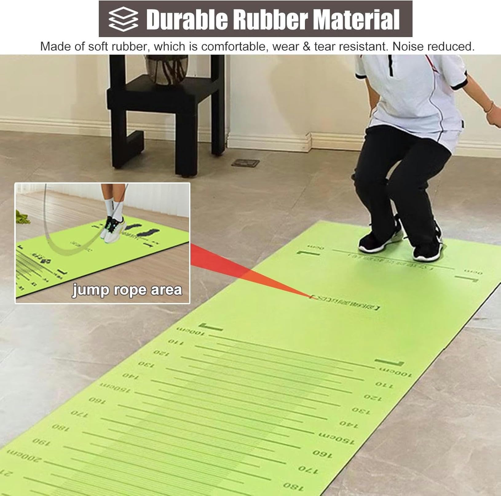 Mata do pomiaru skoku w dal, Mata testowa do skoku w dal Mata pomiarowa 100-300 cm Gumowa szkoła domowa Fitness Dzieci Dorośli