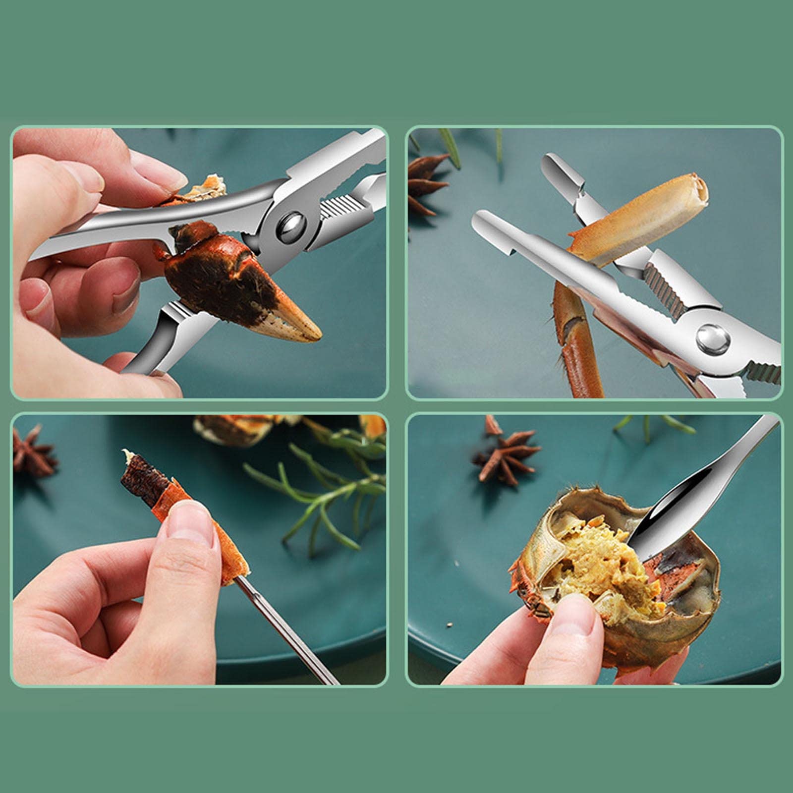 Stainless Steel Eat Set Shrimp Lobster Clamp Pliers Clip Pick Seafood Tools Cracker Spoons Kitchen Accessories