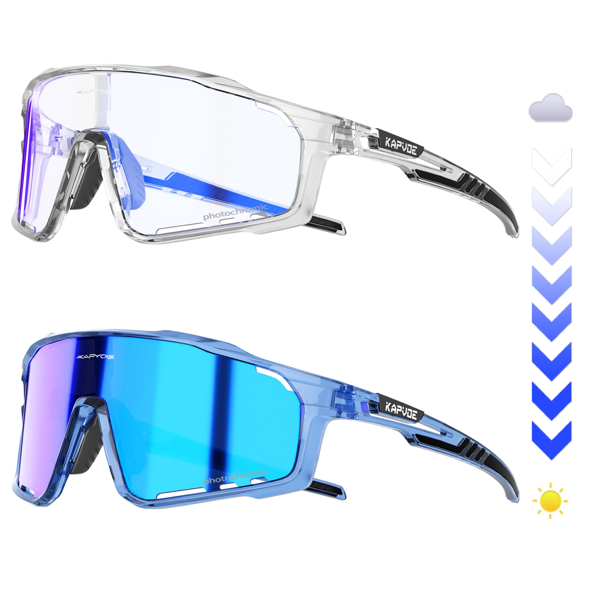 KAPVOE Fotochromowe okulary rowerowe Sportowe okulary przeciwsłoneczne dla mężczyzn i kobiet Gogle rowerowe górskie
