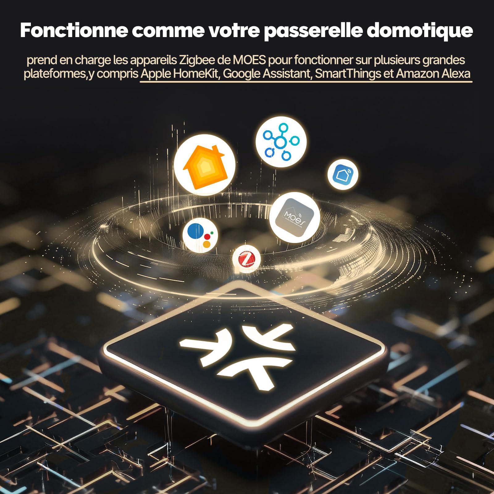 MOES Passerelle Intelligente Zigbee Matter pour Appareils Tuya ZigBee, Compatible avec Alexa, Google Home et Apple Homekit, Smart Thing