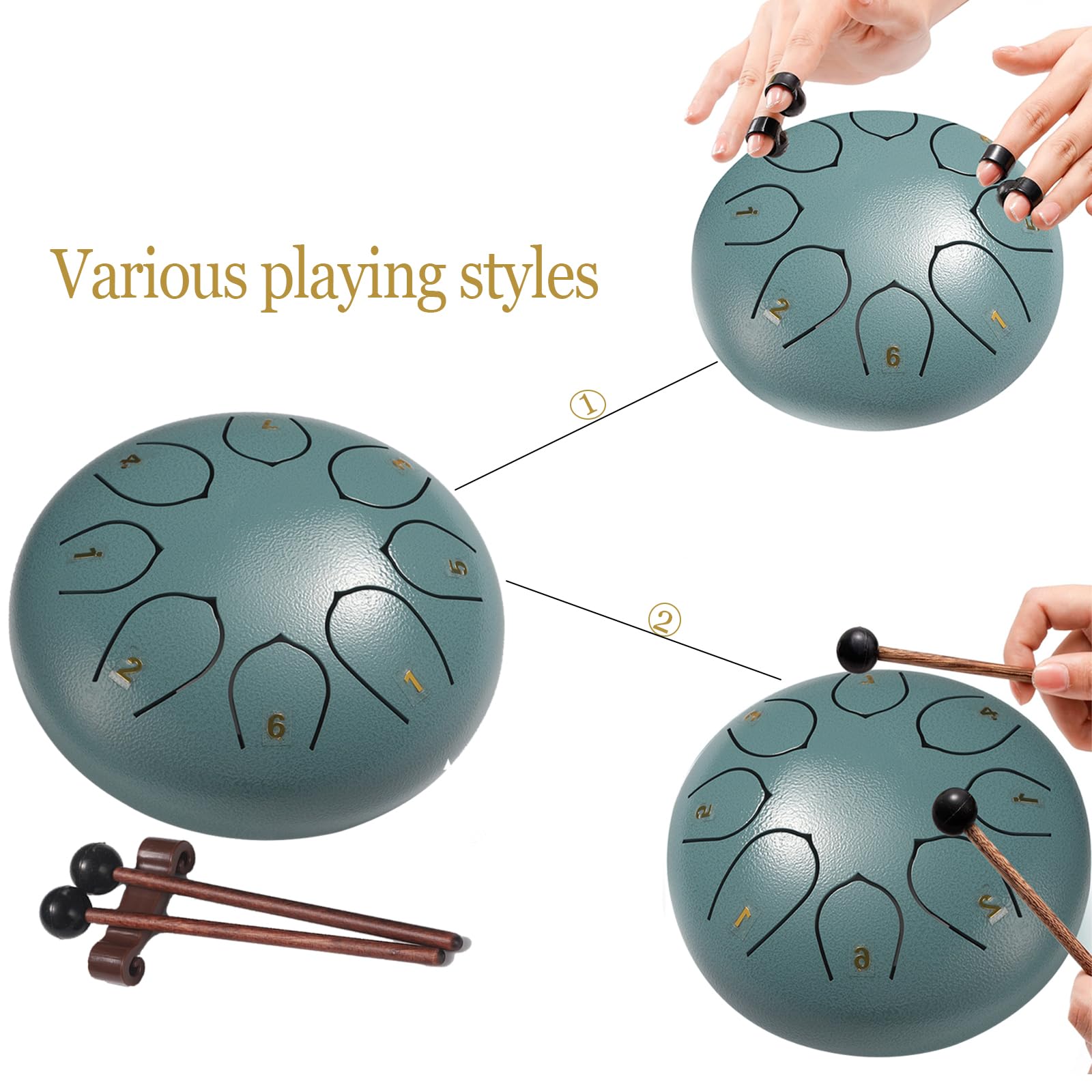 Steel Tongue Drum, 6 Zoll 8-Note Chakra Meditationstrommel Grün mit Schlägeln, Tasche und Notenbuch
