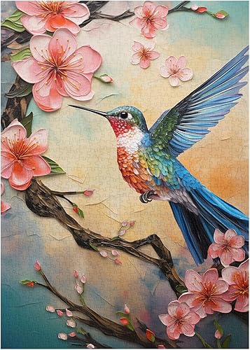 Miniatura 2 de Rompecabezas de colibrí para adultos de 1000 piezas, rompecabezas vintage de flores de pájaro, rompecabezas de pájaros de primavera imposible como