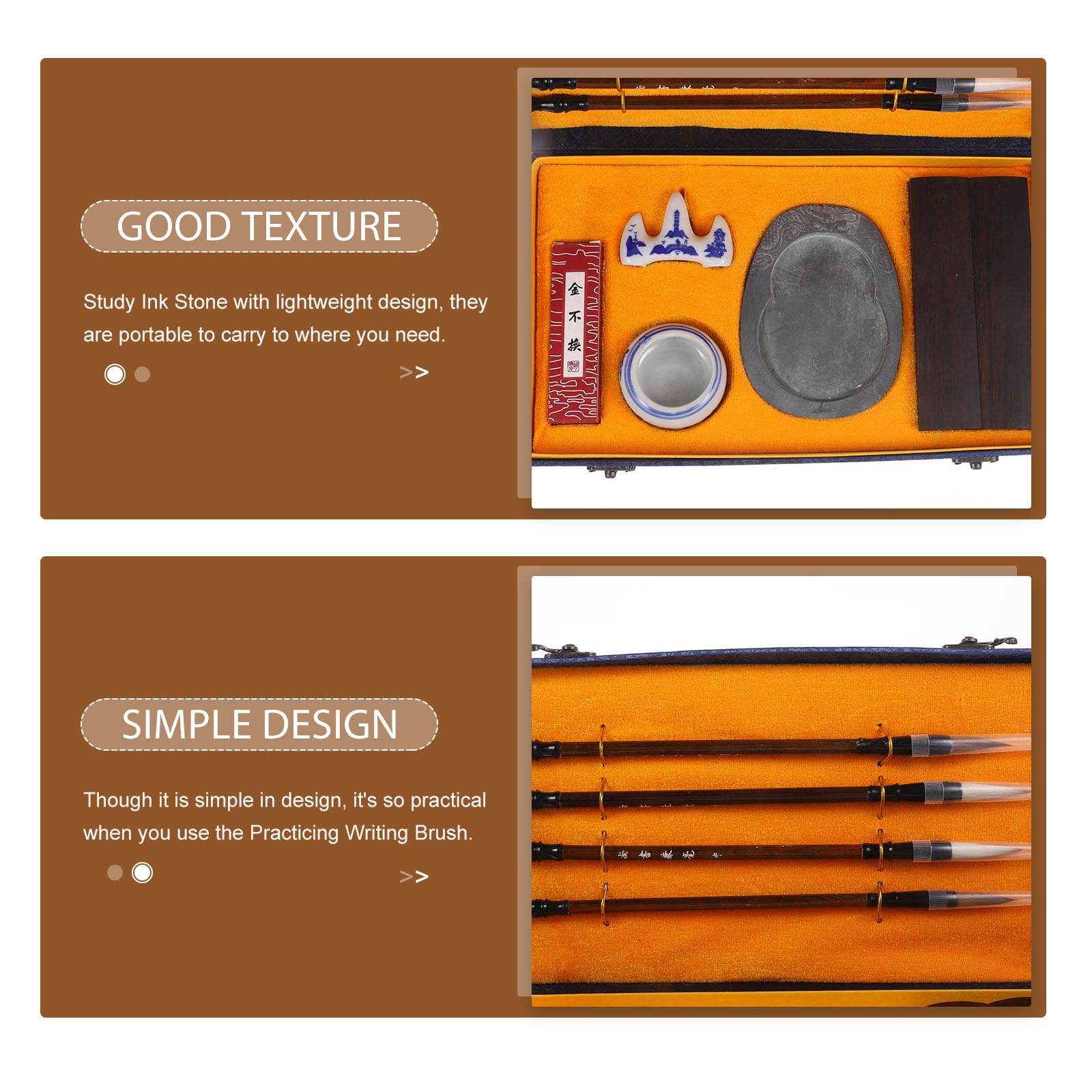 iplusmile Set de Calligraphie Pierre à Encre et Pinceau à Encre en Bois Léger et Portable pour Apprendre la Calligraphie Peinture