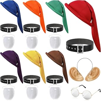 Toulite 22 Pcs Halloween Dwarf Costume Accessories Adult Elf Hat Belt Beard
