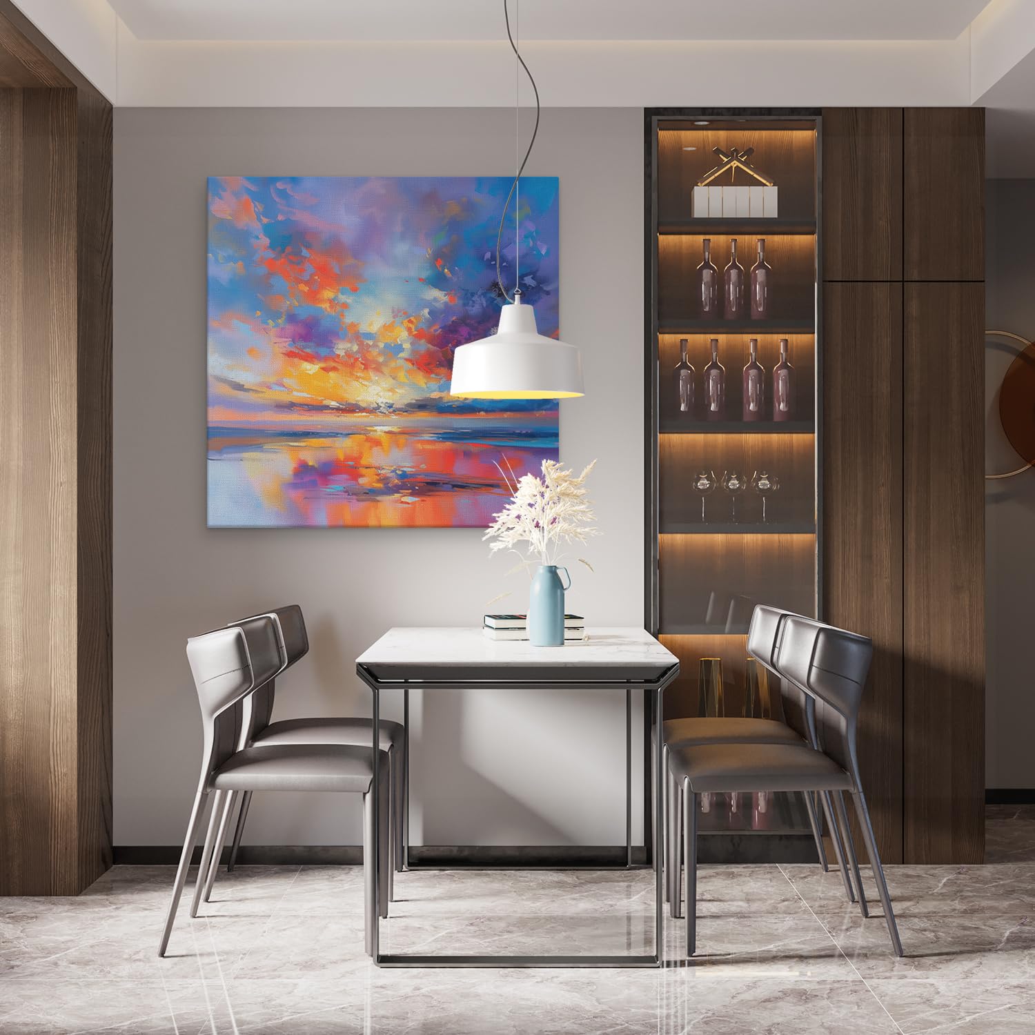 Artaza Leinwand Bilder Sonnenuntergang Meer - 90x90 cm - Groß XXL - Wanddeko Abstrakte Kunst - Wandbilder Deko Wohnzimmer - Maritime Wanddeko