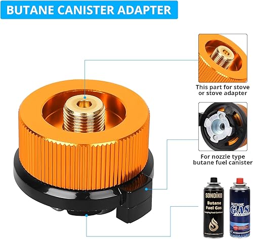 Miniatura 5 de Sondiko Adaptador de recarga de butanoisobutano, dispositivo de transferencia de combustible, convertidor de gas cambiador de bote de isobutano,