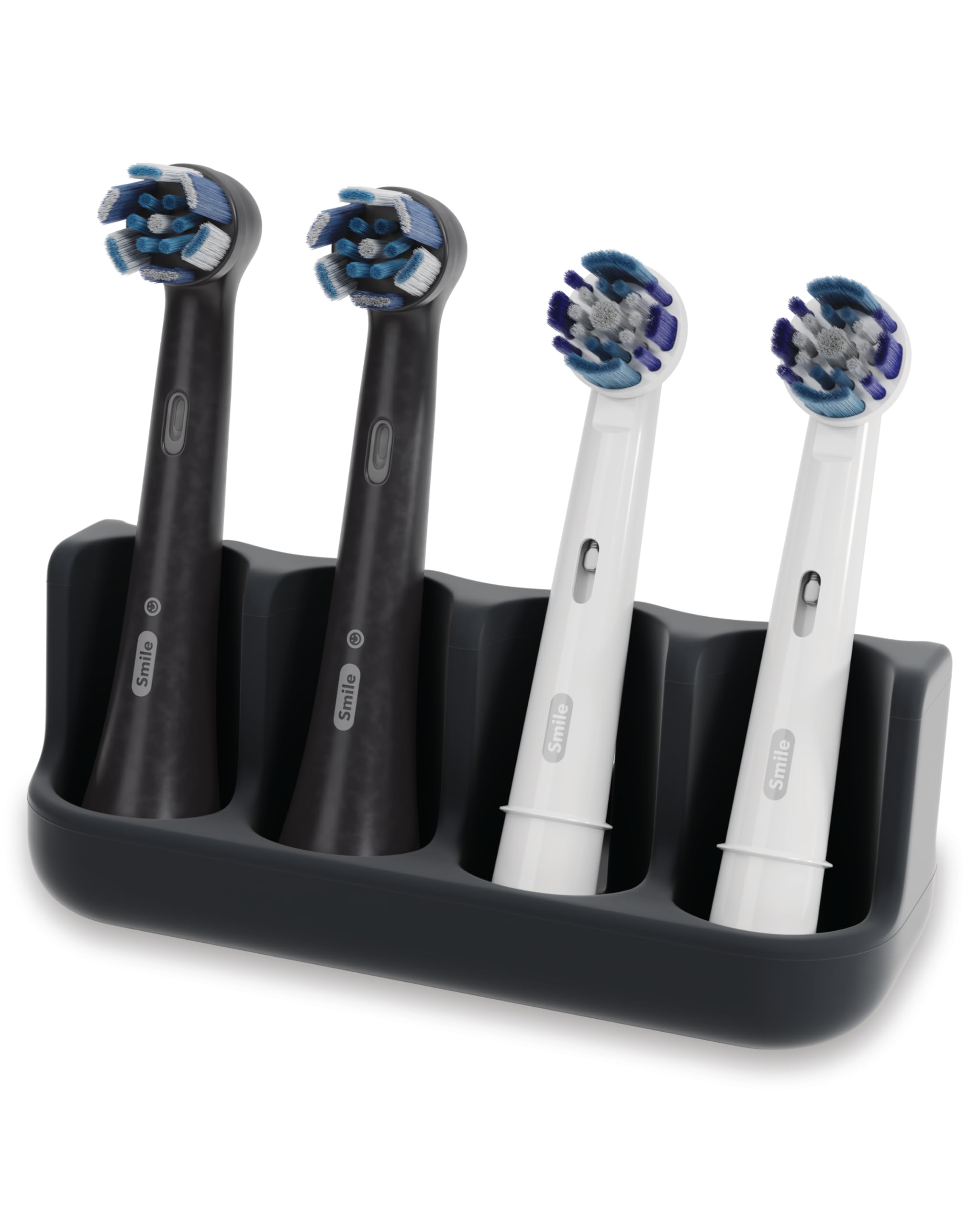 Qikfresh - Holder for 4 brush heads - Compatible with Oral-B, iO, Philips Sonicare, Waterpik, Fairywill - Food-grade silicone (Black)