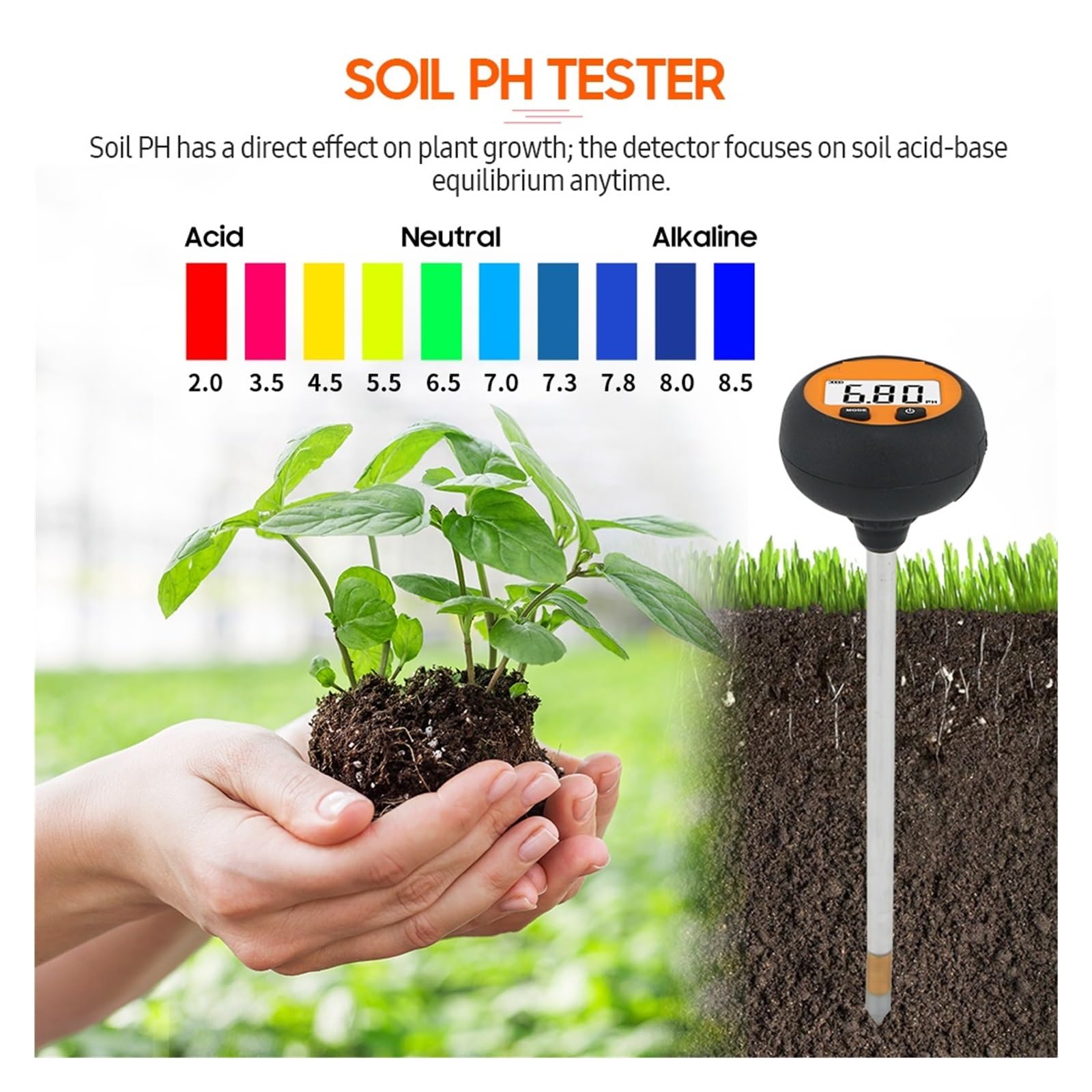 Digital Backlight Soil Tester 3 In1 PH/Umidità/Temperatura Portatile Suolo PH Test Sonda Temp Misuratore di Umidità Misurazione Accurata