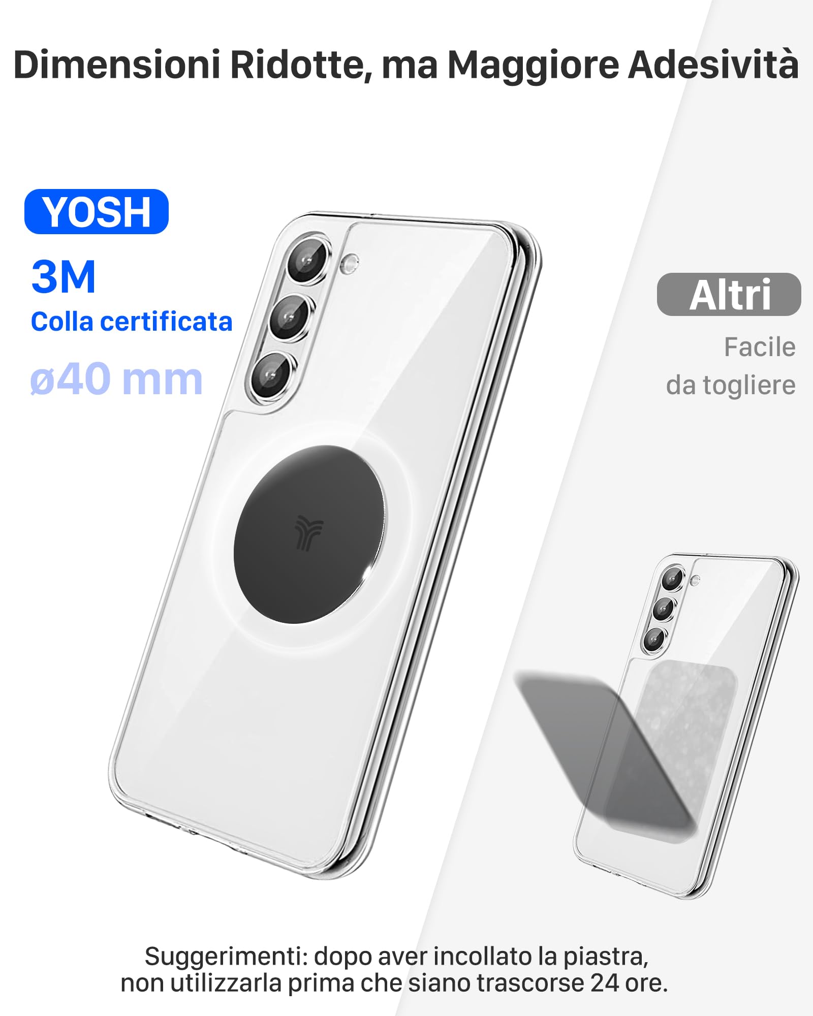YOSH Porta Cellulare Auto Magnetico, Universale Supporto Telefono, Calamita per Cellulare Auto con piastra in metallo, Supporto Telefono Include Piastre Metalliche per iPhone e Samsung