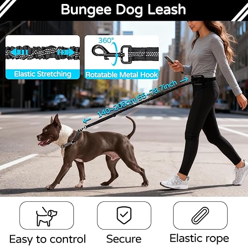 Miniatura 2 de Correa de perro manos libres con bolsa de cintura para pasear perros grandes, correa elástica que absorbe los golpes con bolsa con cremallera para