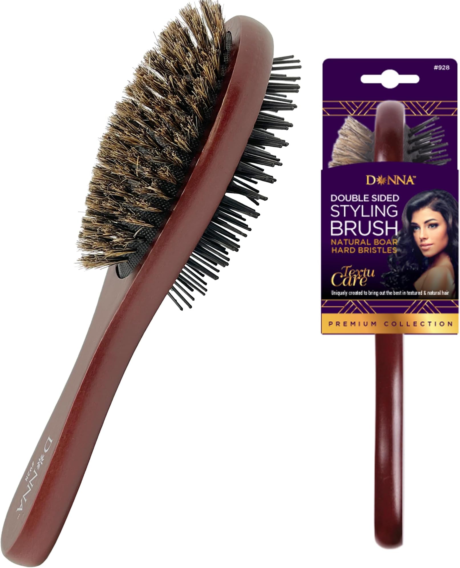 Double Sided Styling Brush for Women - 100% Boar Bristles, Cushioned Wooden Detangling Brush for Wet Hair