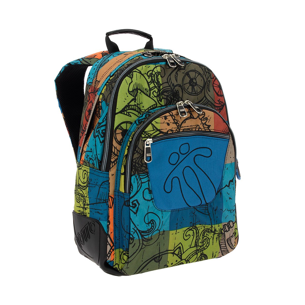 Totto - Zaino Scuola, Modello Crayola, Capacità 19,59 Litri, Tasca Alimenti, Schienale ergonomico con Air Flow, Spallacci a S per un Maggior Comfort, Resistente, Stampa Multicolor