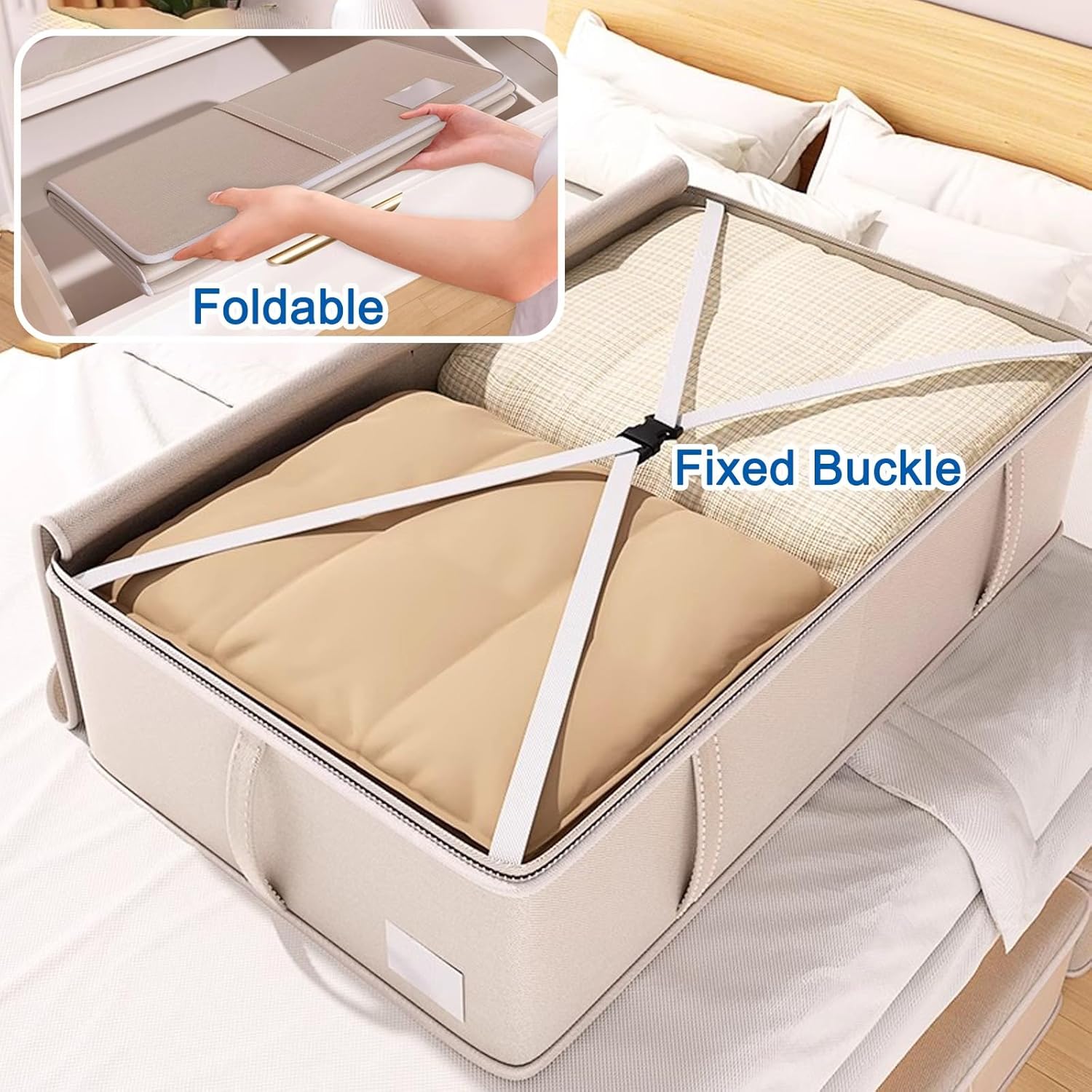 2 Pack Under Bed Storage Boxes, Foldable Under Bed Clothes Storage, Alloy Zipper, Humanized Handle, Ideal for Clothes, Quilt, Toys(Gray,Medium)