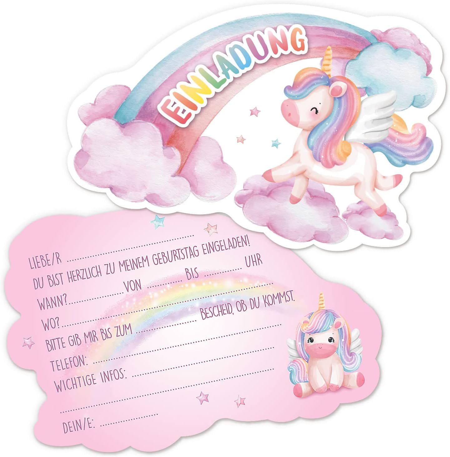 Inviti GEBETTER Tedesco 12pz Inviti Compleanno Bambina Unicorno Biglietti ...