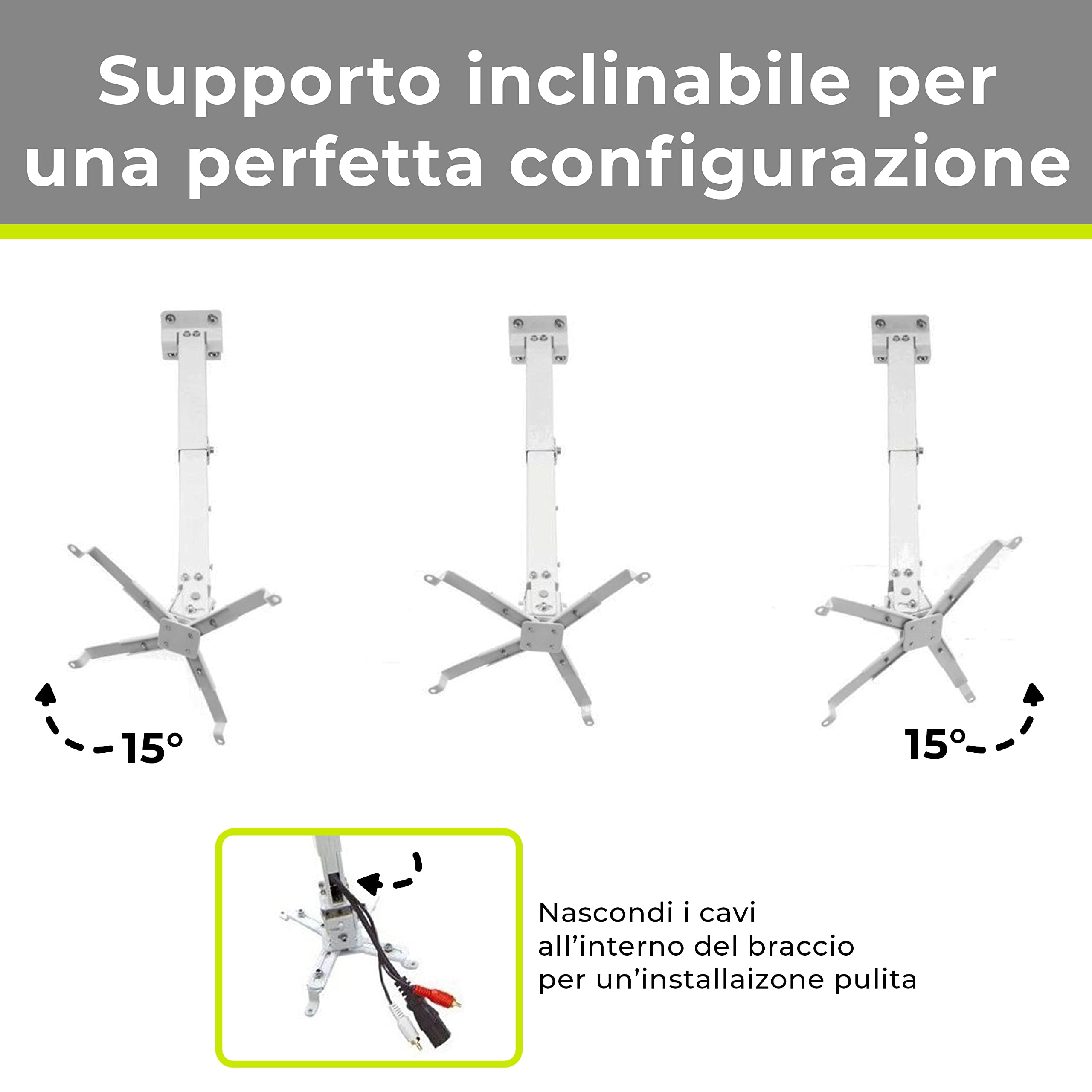 GAINUP Supporto da Soffitto per Videoproiettore "Slim" | Staffa Proiezione Telescopica Universale Regolabile da 42 a 65cm per Proiettore | Accessori Videoproiezione