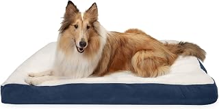 Furhaven Sherpa & Suede Mattress Fiberfill Pillow Dog Bed - Navy, Jumbo (X-Large)
