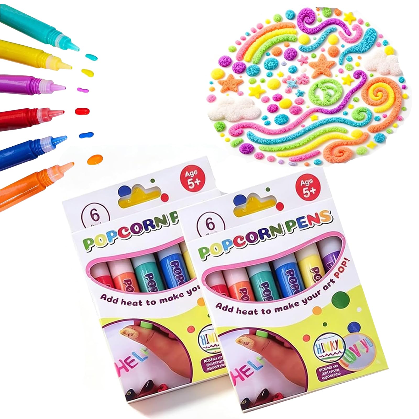 18PCS Popcorn Pens, Popcorn Pens Puffy, 3D Magic Popcorns Pen,3D Relief Art Pen, Works on Different Surfaces for Drawing and Coloring (12)