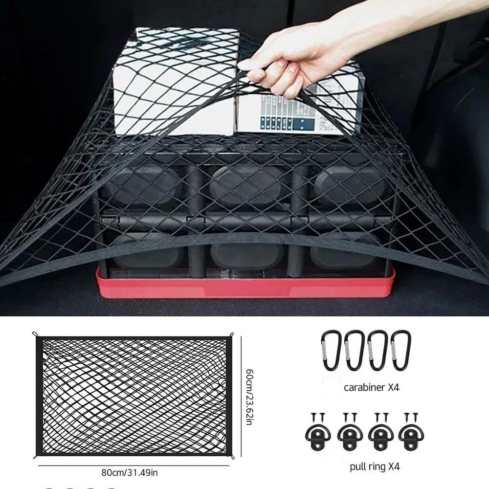 Filets pour Auto Organiseur Coffre Voiture Universel Filet Chargement Élastique en Nylon Robuste Rangement SUV Berline Voyage Camping Accessoires(Couche Double)