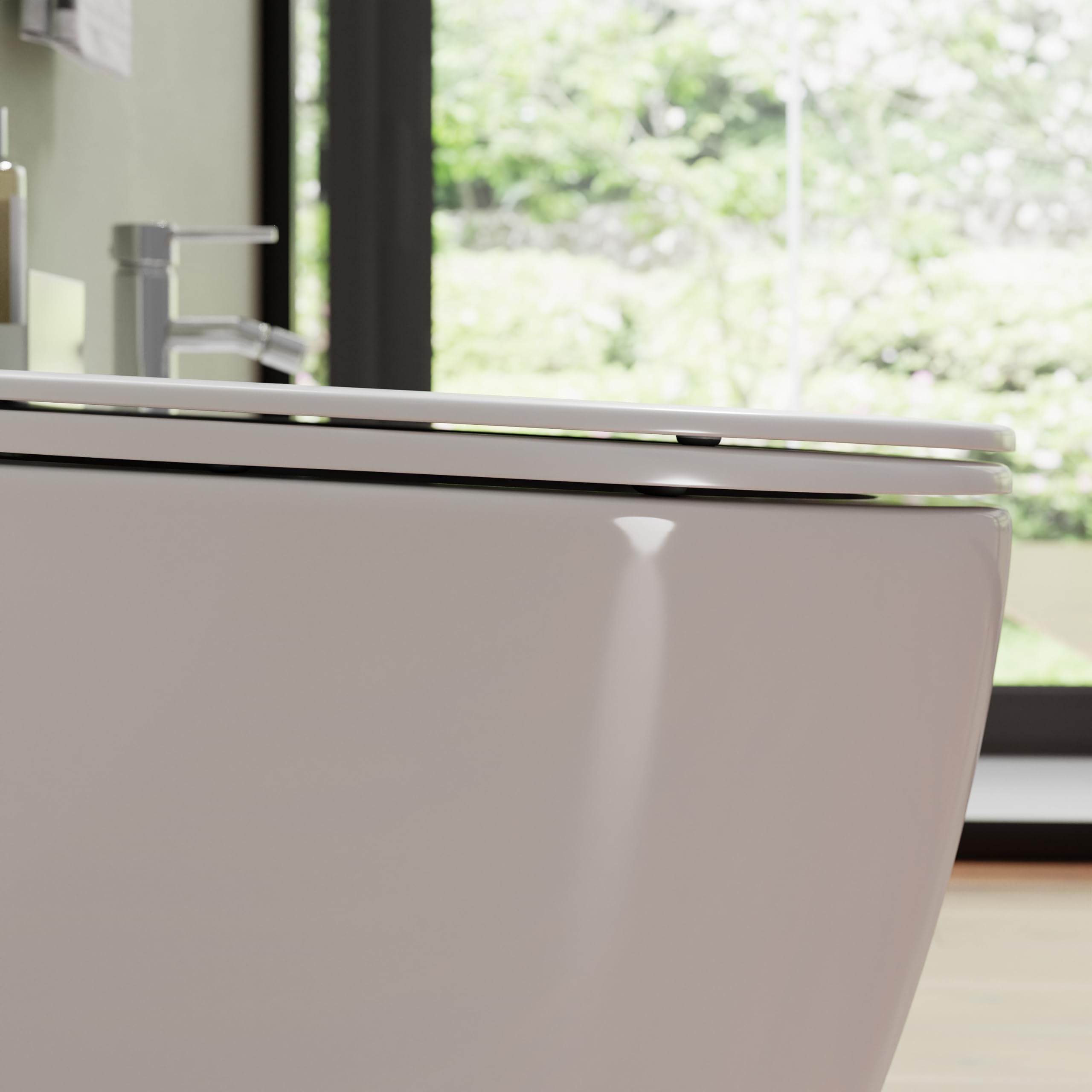 Sanitari filomuro comfort in ceramica bianco lucido vaso rimless h44,5 cm con copriwc soft-close e bidet Mod. Europa