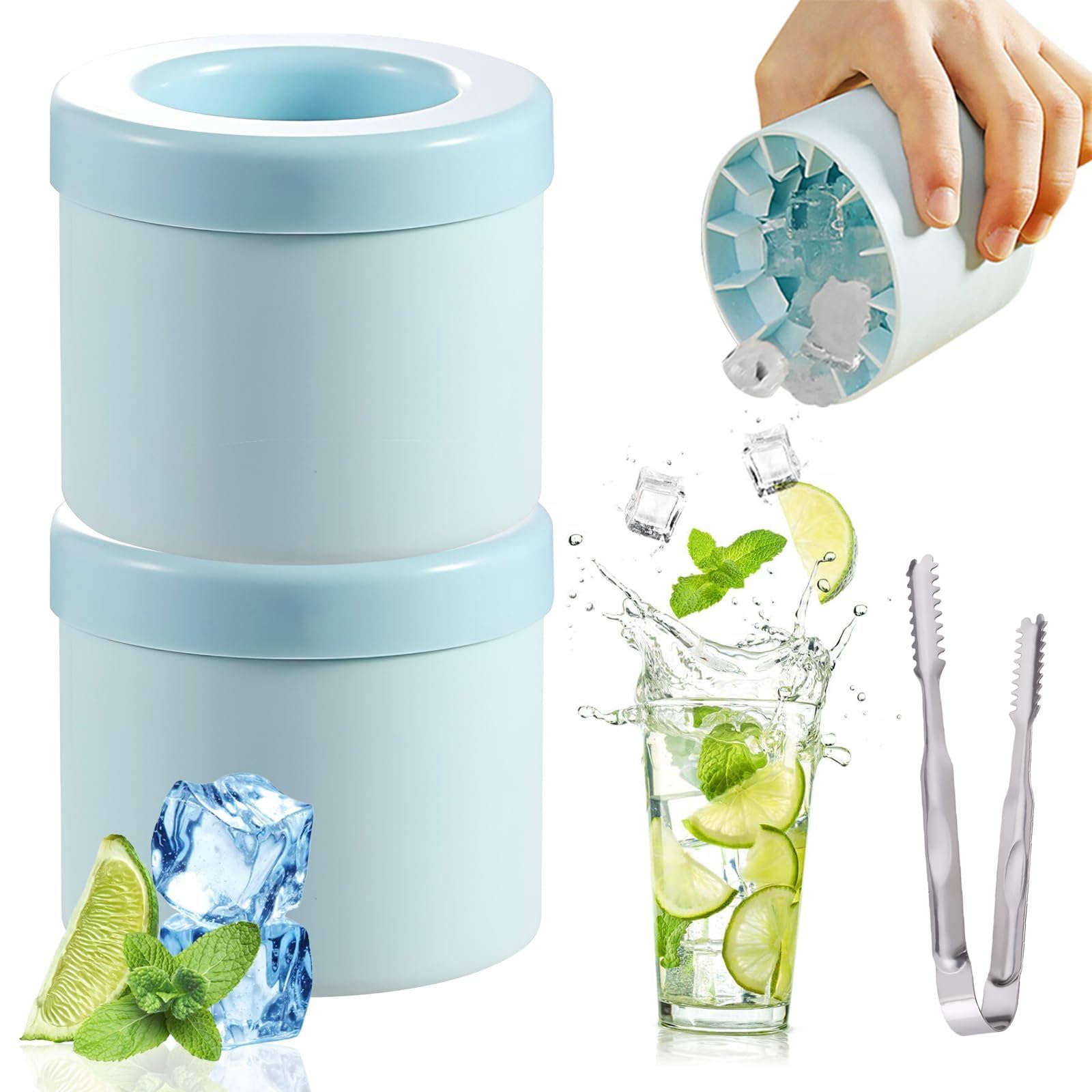 60 cells Cylinder Silicone Ice Cube Molds, Mini Maker Cup With Tongs, Small Trays Easy-Release Cup for Freezer, Press-Type Lattice for Whiskey Drink(grey)