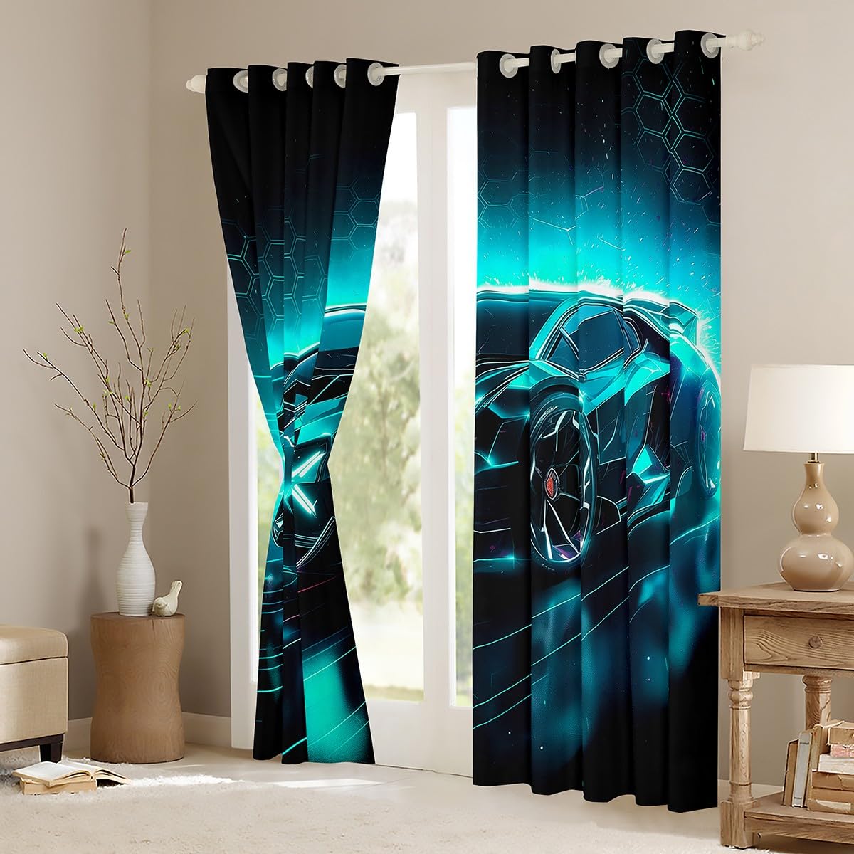 Homemissing Kids Sports Car Window Drapes Race Car Curtains for Kids Teens Boys Girls Extreme Sports Theme Window Curtains for Living Room Speed Luxury Car 30%-50% Blackout Curtains - Image 3