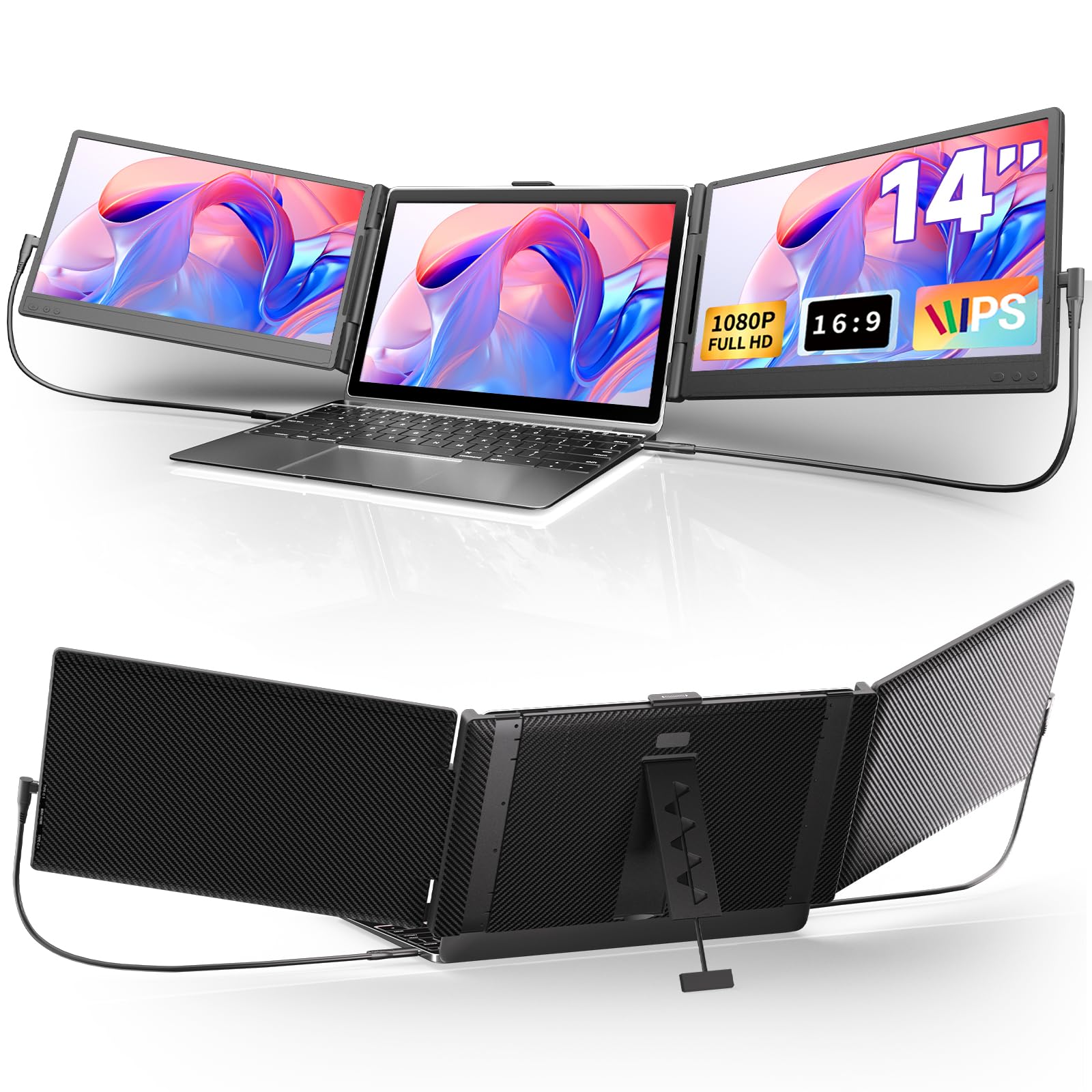 14 inch 1080p fhd ips laptop screen extender plug and play