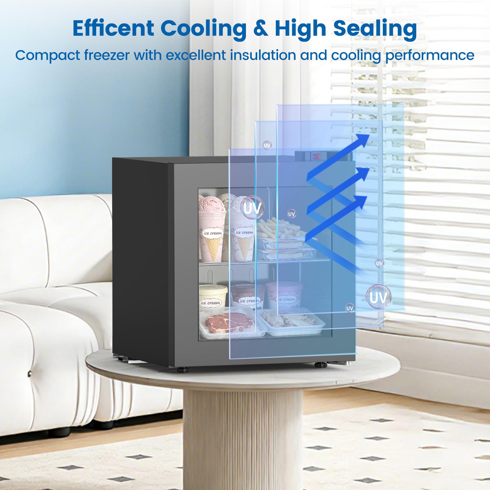 Kndko Mini Freezer With Reversible Display Glass Door 7 Adjustable Temperature Settings 1.2 Cu Ft Small Freezer With Removable Shelves Perfect For Ice Cream on Fridge.com - View 3