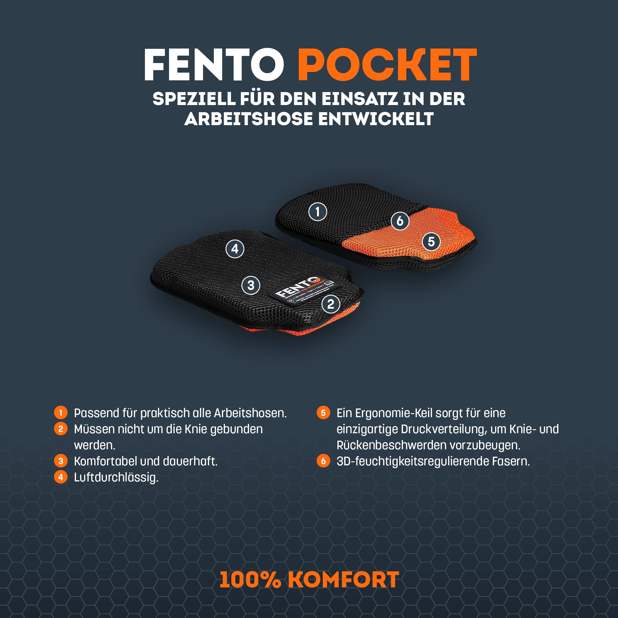 FENTO POCKET | Premium-Knieschoner für Profis wie Installateure, Elektriker und Landschaftsgärtner | Speziell für Ihre Arbeitshosen entwickelt | Besonders ergonomisch | 100% Komfort