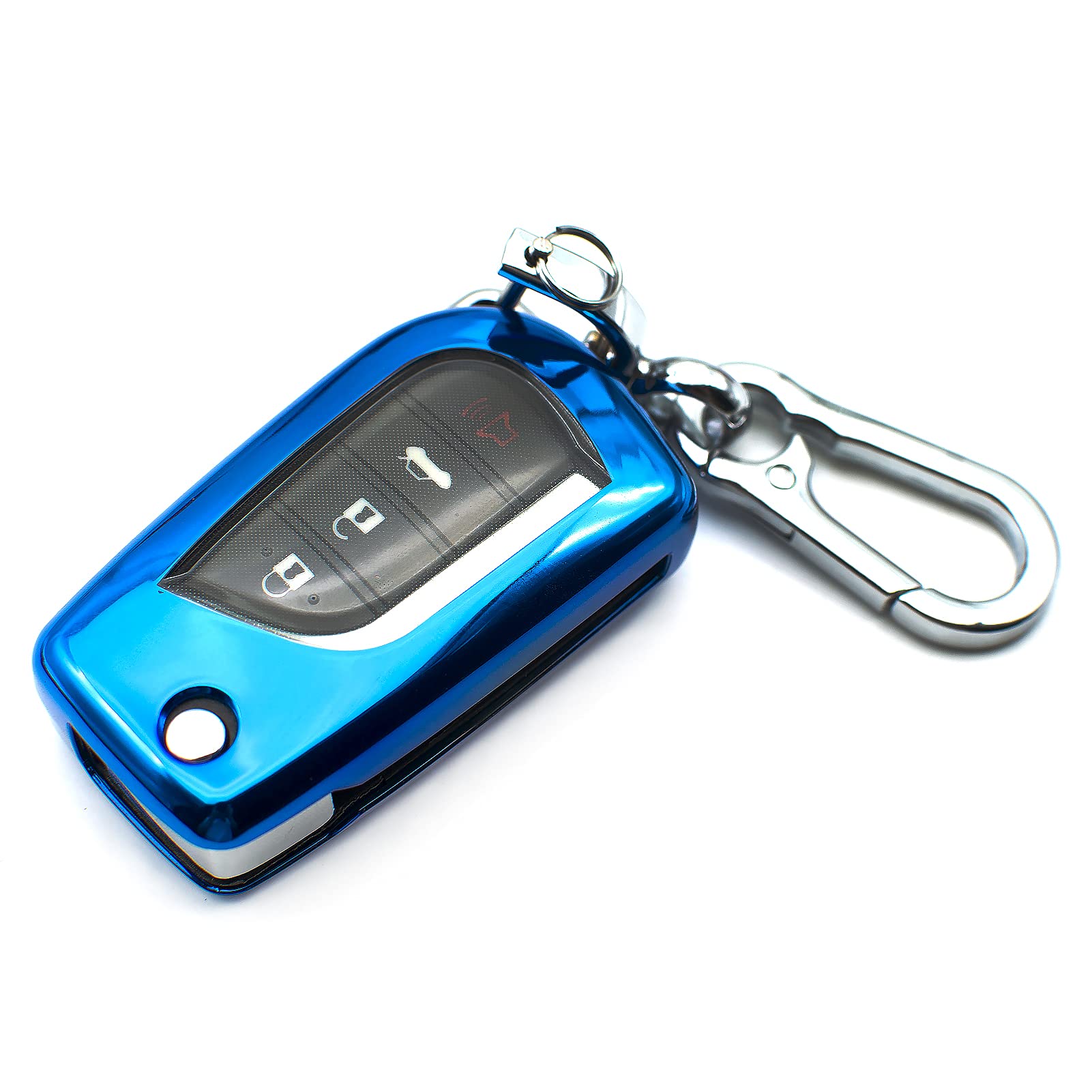 INFIPAR Fit for Toyota RAV4 Camry Corolla 4Runner C-HR Avalon Sequoia Sienna Yaris Tacoma Highlander TPU Key Fob Cover Case Shell Holder Protector Sleeve Accessory, w/ Key Chain, Blue