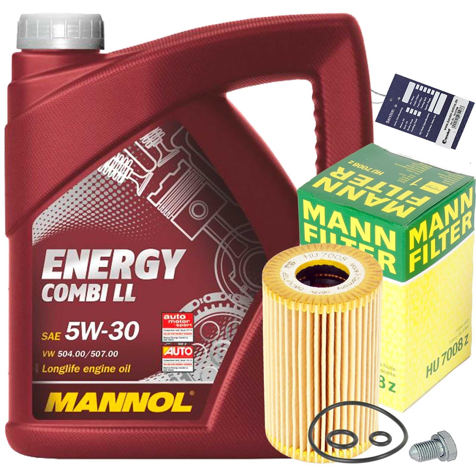 Mann Ölfilter+Mannol 5W30 Öl | HU7008Z+588.670.001+MN1801+5L Mannol Combi LL passend für 1.6 + 2.0 Tdi