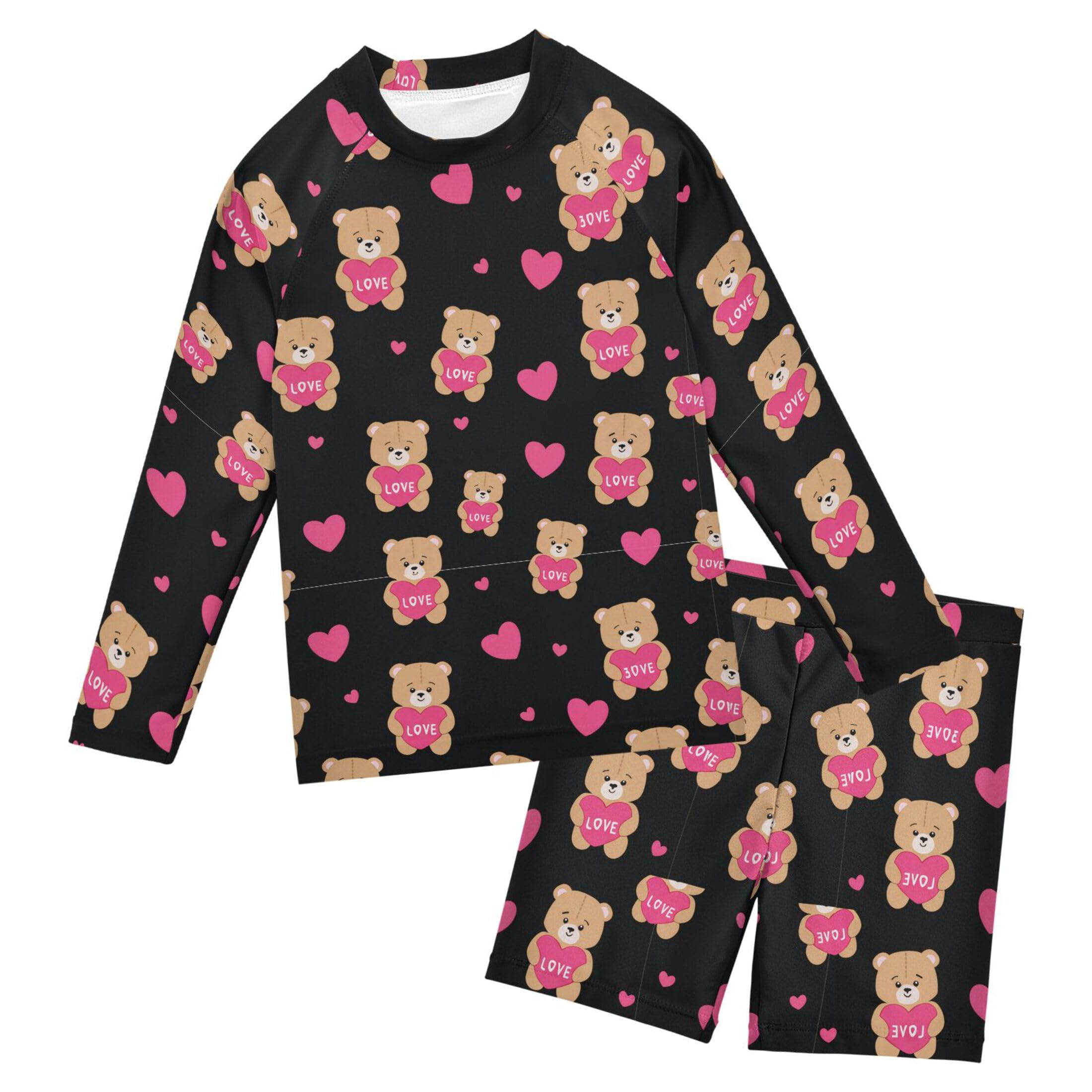 Cute Teddy Bear Toddler and Baby Boys' 2-Piece Swimsuit Trunk, Long Sleeve Rashguard Bathing Suit B0404230