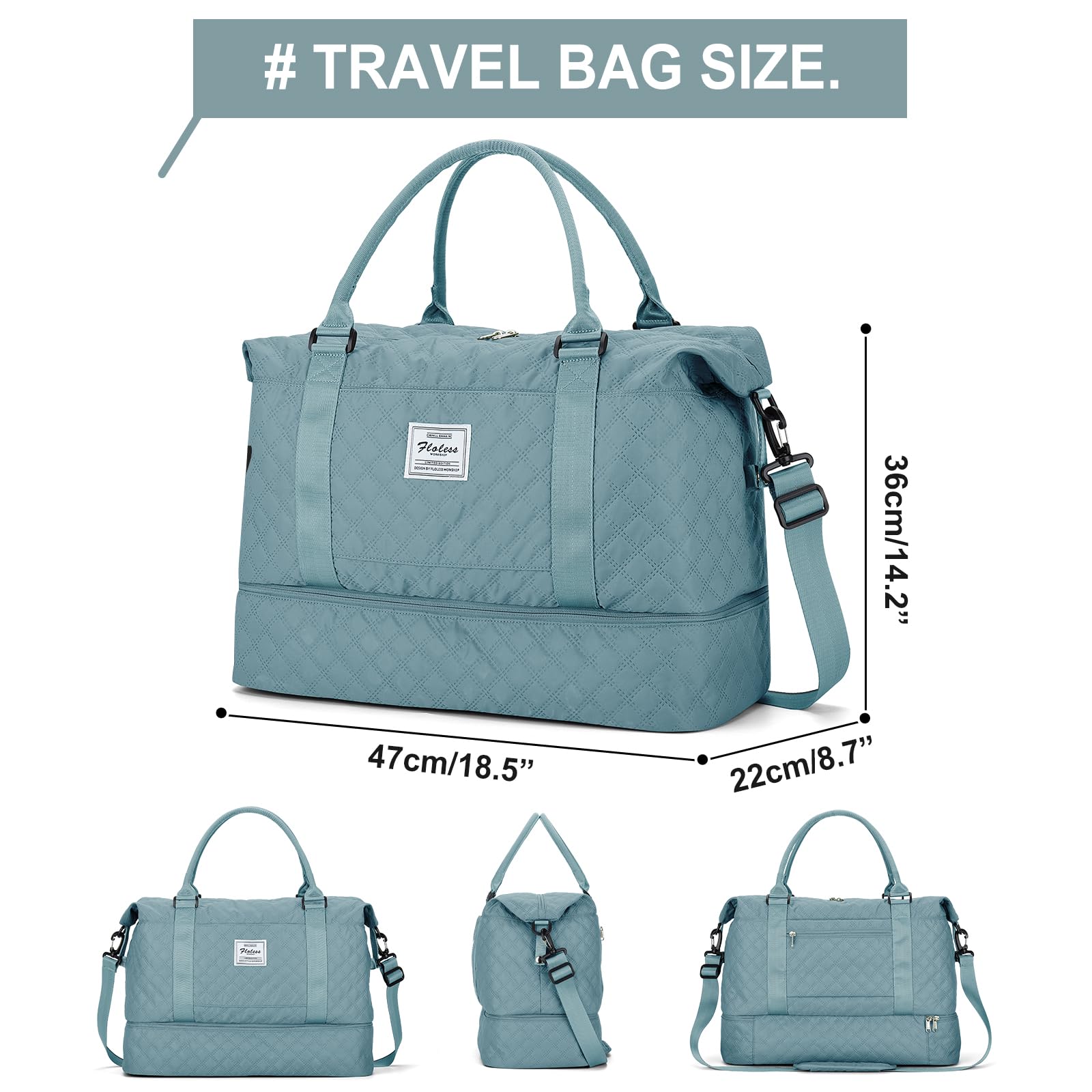 Borsone da Viaggio Donna, Bagaglio a Mano Borsa da Viaggio con Scomparto per le Scarpe, Borsa Sportiva Borsone da Palestra Grande, Borsa da Weekend, Borsa per Ospedale,H2-Blu chiaro